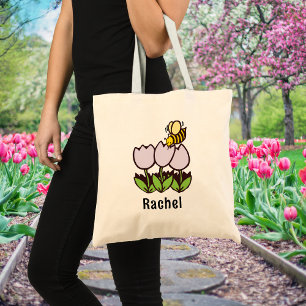 Tulpen und Biene mit personalisiertem Namen Garten Tragetasche