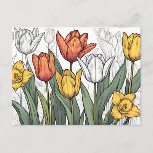 Tulpen und gelbe affodische Blume Frühlingsblumen Postkarte