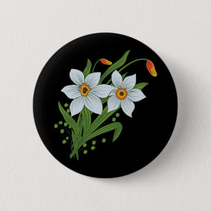 Tulpen und Narzissen Blumen schwarzer Hintergrund Button