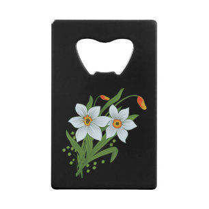 Tulpen und Narzissen Blumen schwarzer Hintergrund Kreditkarten Flaschenöffner