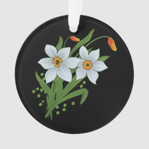Tulpen und Narzissen Blumen schwarzer Hintergrund Ornament