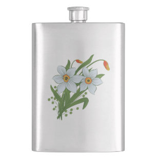 Tulpen und Osterglocken Blumen Flachmann