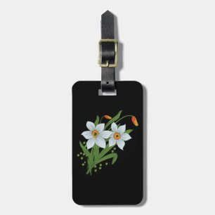 Tulpen und Osterglocken Blumen schwarzer Hintergru Gepäckanhänger