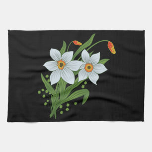 Tulpen und Osterglocken Blumen Schwarzer Hintergru Küchentuch