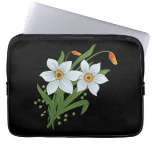 Tulpen und Osterglocken Blumen Schwarzer Hintergru Laptopschutzhülle