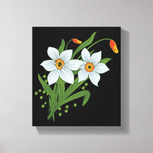 Tulpen und Osterglocken Blumen Schwarzer Hintergru Leinwanddruck
