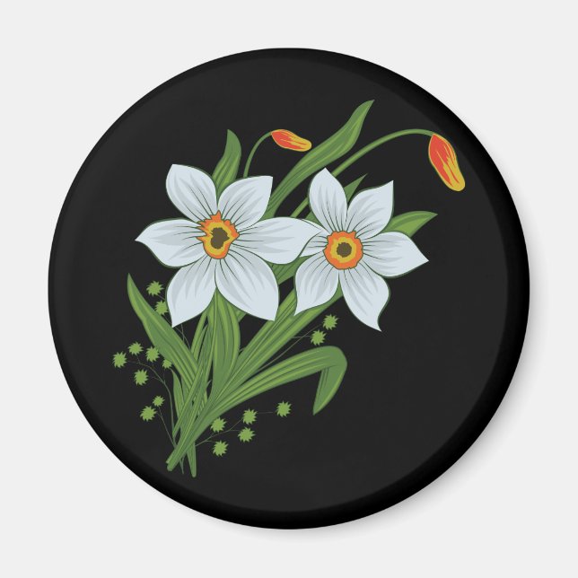 Tulpen und Osterglocken Blumen schwarzer Hintergru Magnet (Vorne)