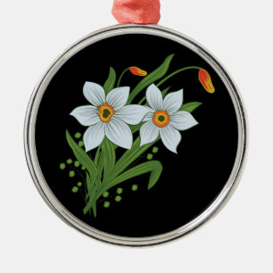 Tulpen und Osterglocken Blumen schwarzer Hintergru Ornament Aus Metall