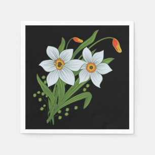 Tulpen und Osterglocken Blumen schwarzer Hintergru Serviette