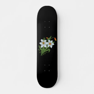 Tulpen und Osterglocken Blumen schwarzer Hintergru Skateboard