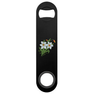 Tulpen und Osterglocken Blumen schwarzer Hintergru Speedflaschenöffner