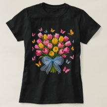 Tulpen- und Schmetterlings-T-Shirt