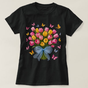 Tulpen- und Schmetterlings-T-Shirt T-Shirt