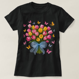 Tulpen- und Schmetterlings-T-Shirt T-Shirt