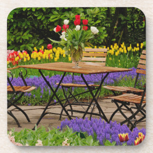 Tulpen vom Tisch im Garten, Keukenhof-Gärten, Getränkeuntersetzer