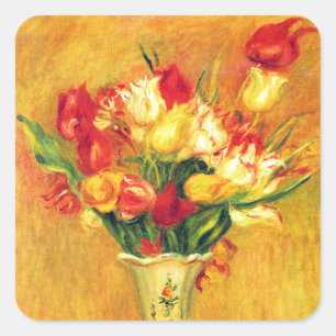 Tulpen von Pierre Renoir, Vintage-Impressionismus- Quadratischer Aufkleber