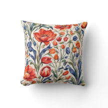 Tulpen-Wasserfarben-Muster-Design-Wurfkissen