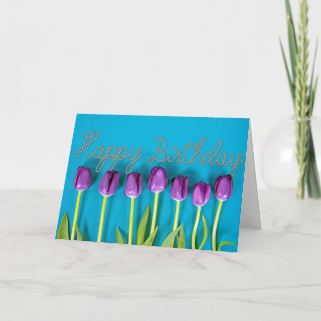 Tulpen zum lila Geburtstag Karte (Vorderseite)