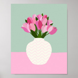 Tulpenanordnung Blumenvase Pink und Grün Poster