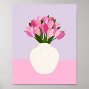 Tulpenanordnung rosa und violette Blumenvase Poster