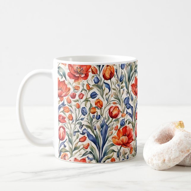 Tulpenblüher WC Musterdesign Kaffeetasse (Mit Donut)