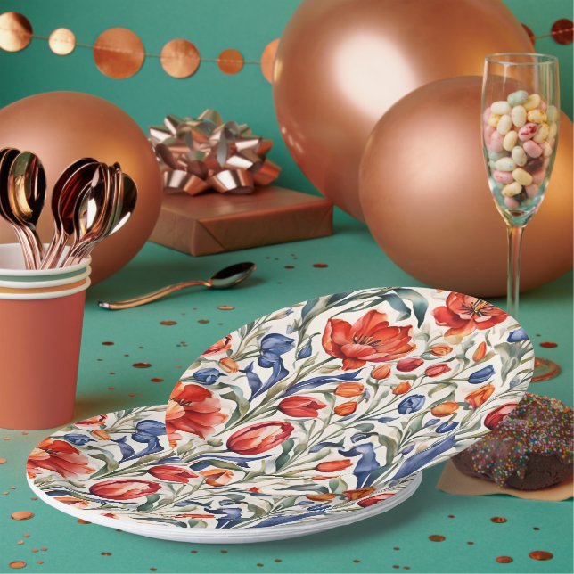 Tulpenblüher WC-Musterdesign Pappteller (Multi)
