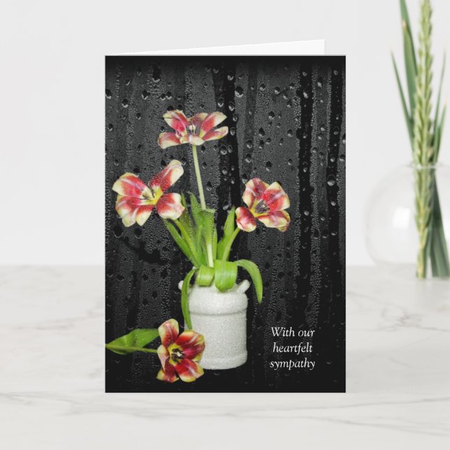 Tulpenbouquet mit Regentropfen Beileid Karte (Vorderseite)