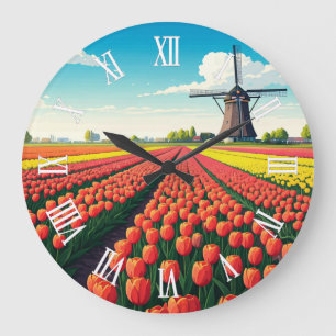 Tulpenfelder Windmühle Holland Niederlande Große Wanduhr
