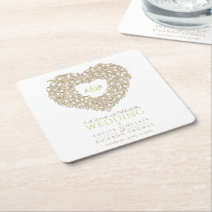 Tulpenkrautfarbe zeichnend Monogramm Hochzeit Rechteckiger Pappuntersetzer