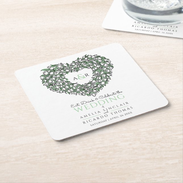 Tulpenkrautfarbe zeichnend Monogramm Hochzeit Rechteckiger Pappuntersetzer (angewinkelt)