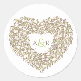 Tulpenkrautfarbe zeichnend Monogramm Hochzeit Runder Aufkleber