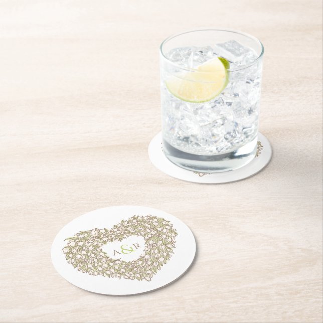 Tulpenkrautfarbe zeichnend Monogramm Hochzeit Runder Pappuntersetzer (Vor Ort)
