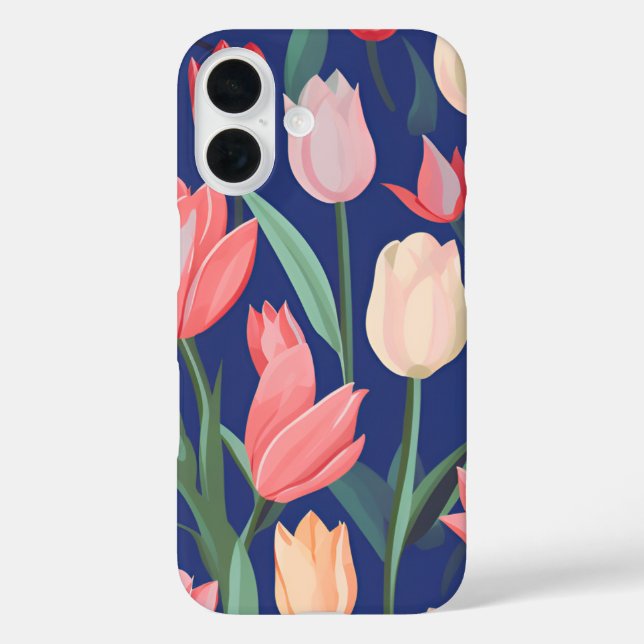Tulpenmuster iPhone 16 Hülle (Rückseite)