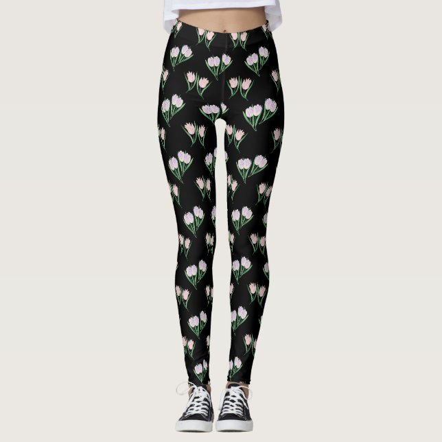 Tulpenmuster schwarz leggings (Vorderseite)