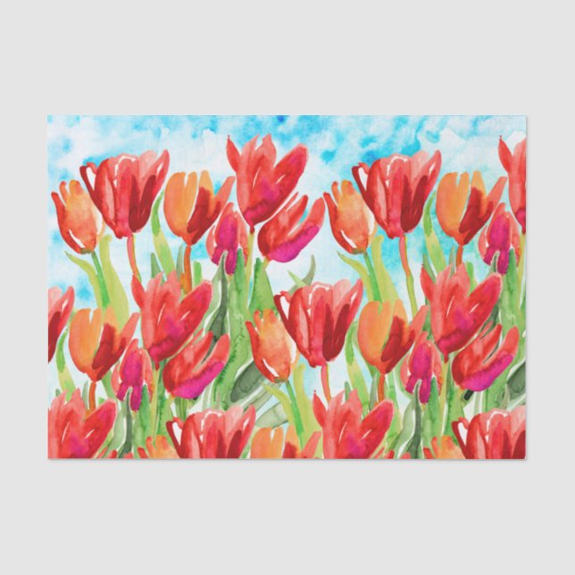 Tulpenpapier mit roten Frühlingsfalten Seidenpapier (Vorderseite)
