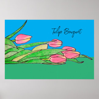 Tulpenstrauß auf Gras liegend Poster