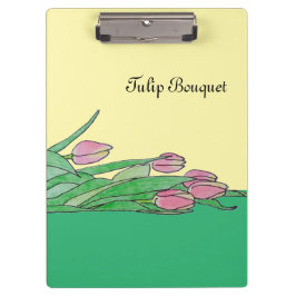Tulpenstrauß liegt  klemmbrett