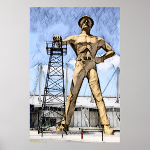Tulsa Golden Driller Statue Aquarellmalerei Poster