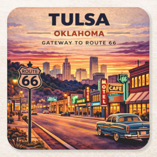 Tulsa Neon Route 66 Tischdeko Nostalgie Rechteckiger Pappuntersetzer