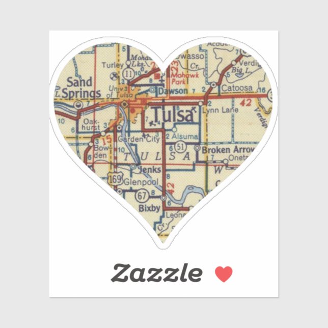 Tulsa OK Retro Map Aufkleber (Blatt)