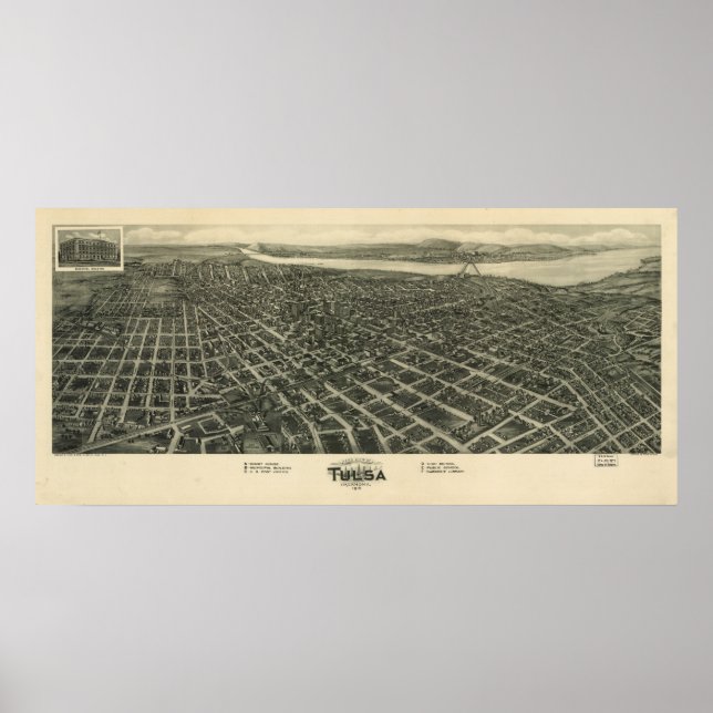 Tulsa Oklahoma 1918 Antike Panoramakarte Poster (Vorne)