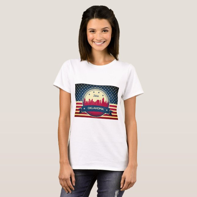 Tulsa Oklahoma Retro Skyline T-Shirt (Vorne ganz)