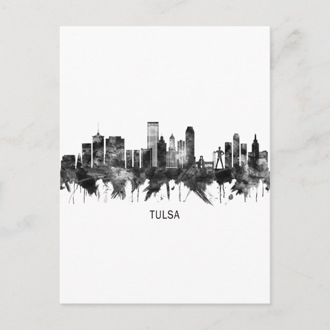 Tulsa Oklahoma Skyline BW Feiertagspostkarte (Vorderseite)