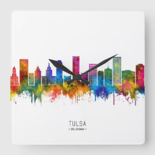 Tulsa Oklahoma Skyline Quadratische Wanduhr