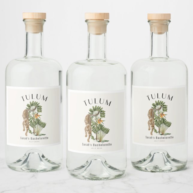 Tulum Leopard Tropical Bachelorette Wochenende Alkoholflaschenetikett (Flaschen)