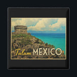 Tulum Mexico Magnet<br><div class="desc">Die Maya-Ruinen von Tulum,  Mexiko,  auf der Yucatan-Halbinsel werden durch das reizende,  grün-blaue Wasser des karibischen Meeres in diesem Vintage-Reise-Bild ergänzt.</div>