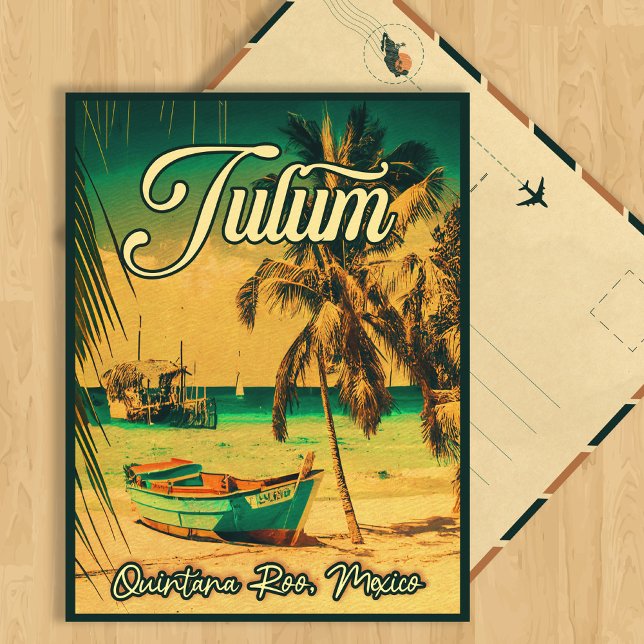 Tulum Mexico Palm Tree Vintage Reise Souvenir Postkarte (Von Creator hochgeladen)