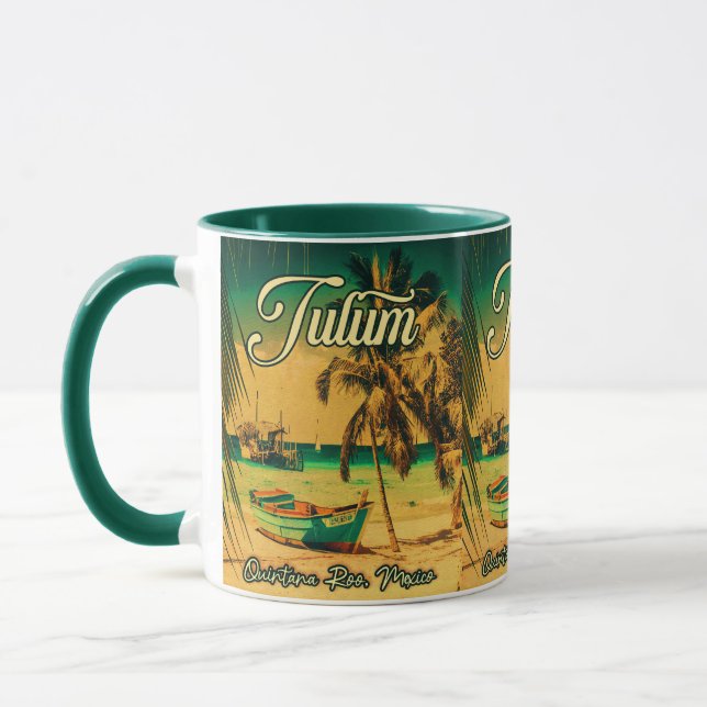 Tulum Mexico Palm Tree Vintage Reise Souvenir Tasse (Links)