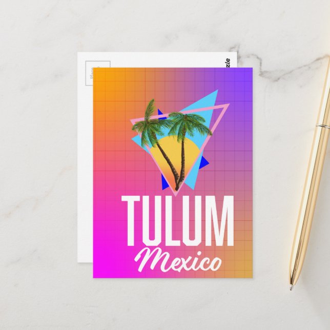 Tulum Mexico Retro Reiseplakat. Postkarte (Vorderseite/Rückseite Beispiel)