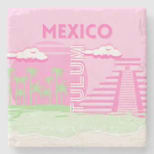 Tulum, Mexiko, Reisekunst, Preppy Art, Pink Steinuntersetzer